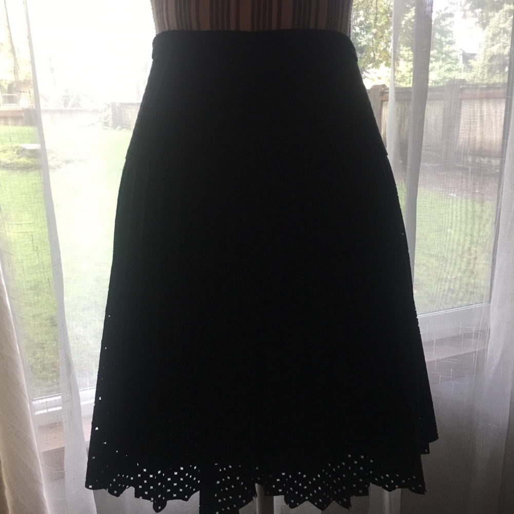 J Crew Pleated Laser Cut Black Skirt